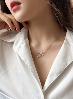 金色双环项链女锁骨链简约时尚小众设计感高级不掉色情人节