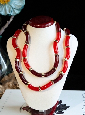 水舞D1165 气质红色竹节不规则串珠新娘项链个性潮流颈链礼服配饰