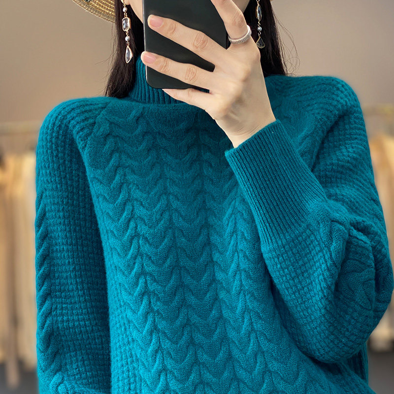 重磅加厚高领100%纯羊毛衫女复古麻花毛衣宽松韩版大码羊绒衫打底,淘宝优惠券,粉丝福利购,淘宝优惠卷