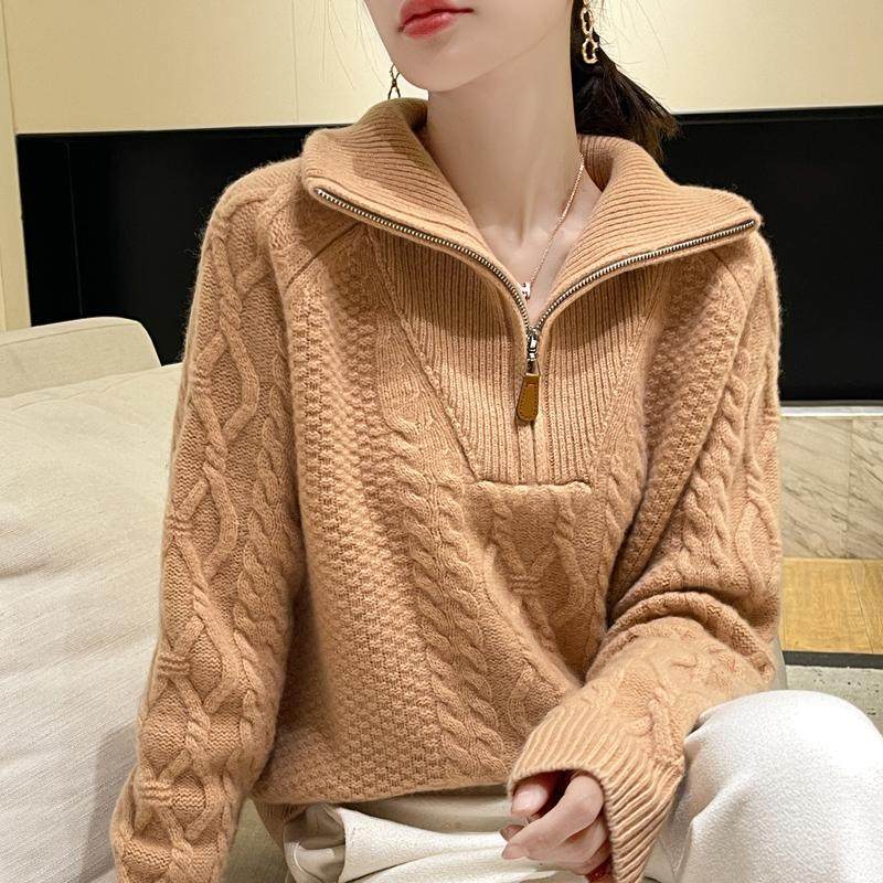 重磅加厚半开领100%纯羊毛衫女高领绞花针织衫毛衣宽松羊绒打底衫,淘宝优惠券,粉丝福利购,淘宝优惠卷