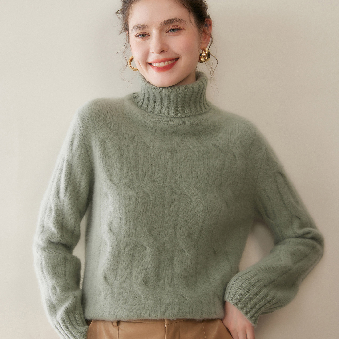 重磅五针三股加厚山羊绒衫女高领麻花针织长袖毛衣宽松打底羊毛衫,淘宝优惠券,粉丝福利购,淘宝优惠卷