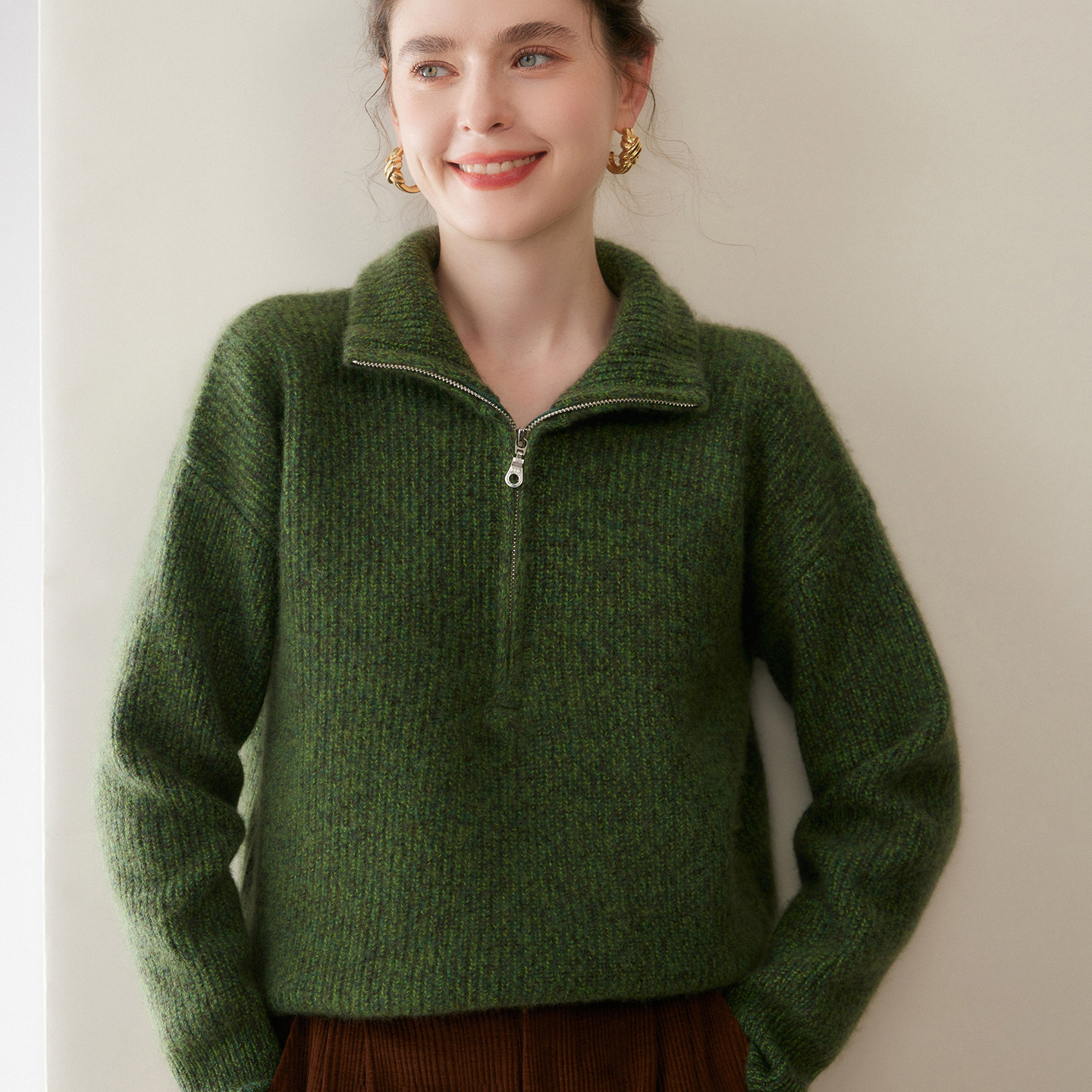 重磅加厚高级感山羊绒衫女高领花纱半拉链针织毛衣宽松慵懒羊绒衫,淘宝优惠券,粉丝福利购,淘宝优惠卷