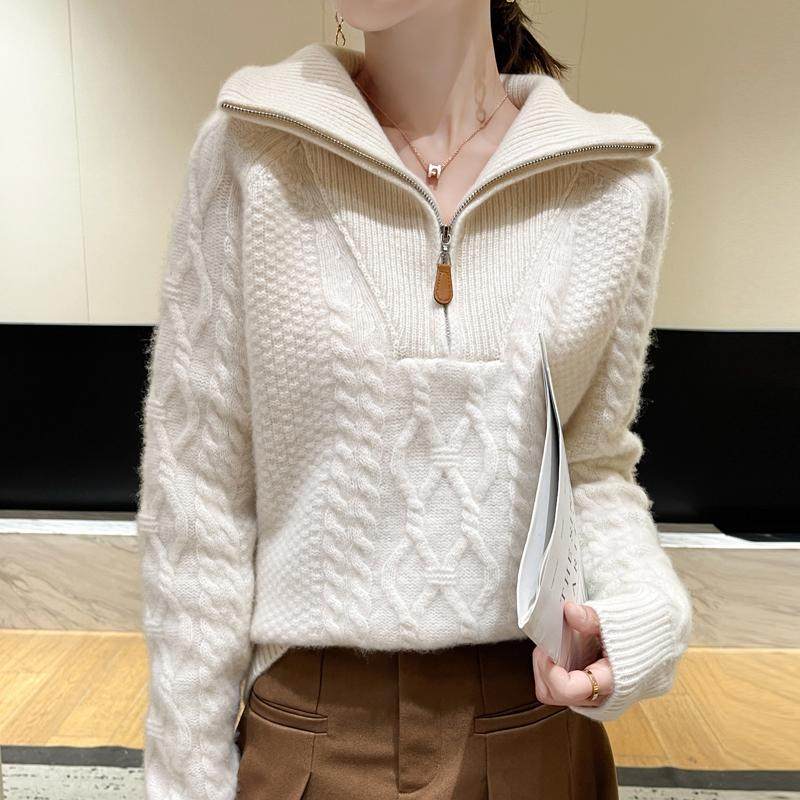 重磅加厚半开领100%纯羊毛衫女高领绞花针织衫毛衣宽松羊绒打底衫,淘宝优惠券,粉丝福利购,淘宝优惠卷