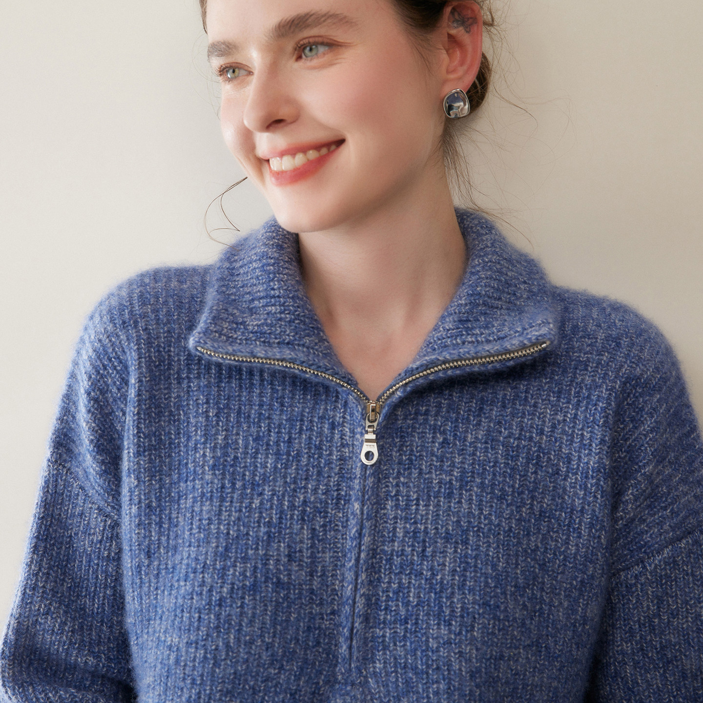 重磅加厚高级感山羊绒衫女高领花纱半拉链针织毛衣宽松慵懒羊绒衫,淘宝优惠券,粉丝福利购,淘宝优惠卷