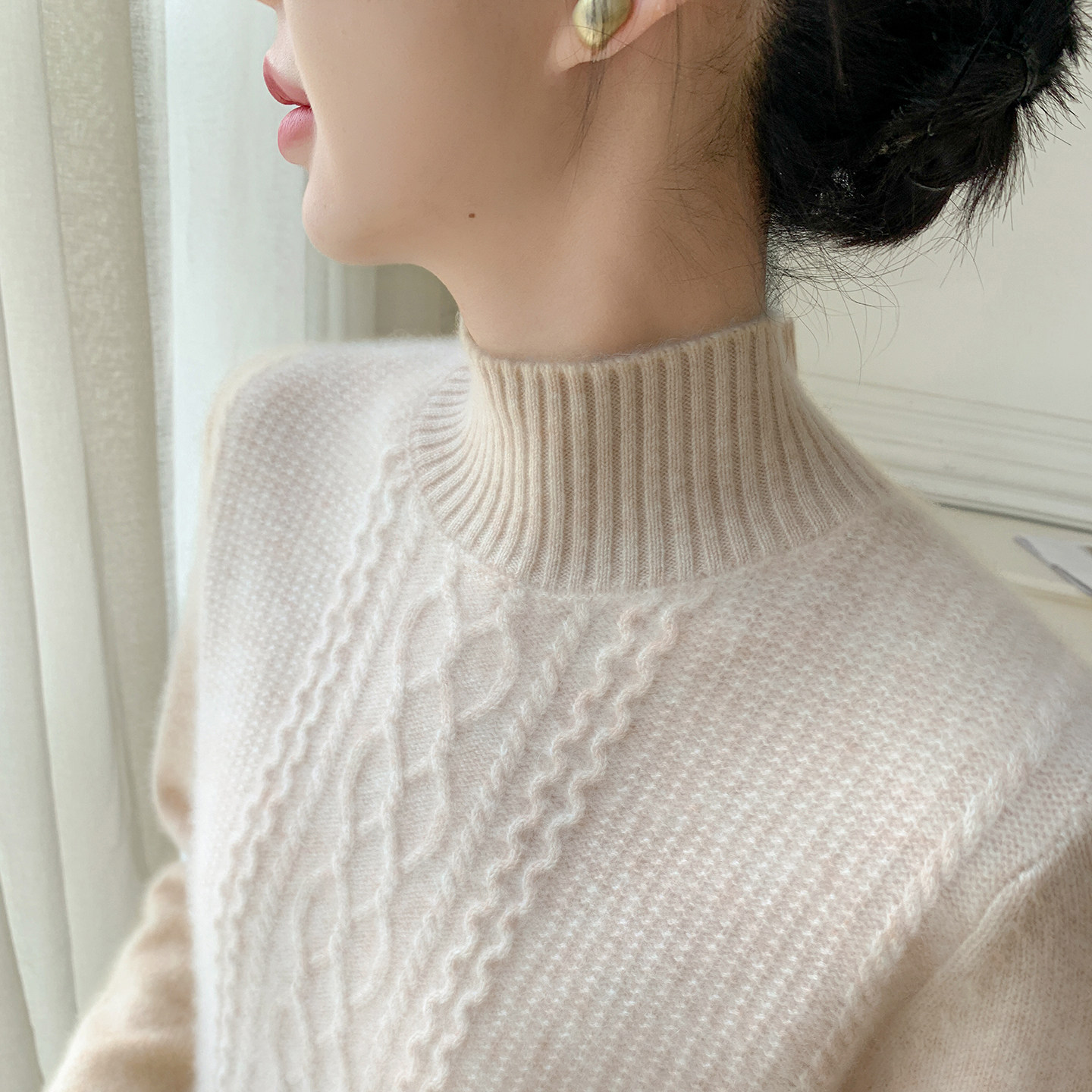 2025新款高端山羊绒衫女高领绞花套头羊毛衫保暖软糯宽松针织毛衣,淘宝优惠券,粉丝福利购,淘宝优惠卷