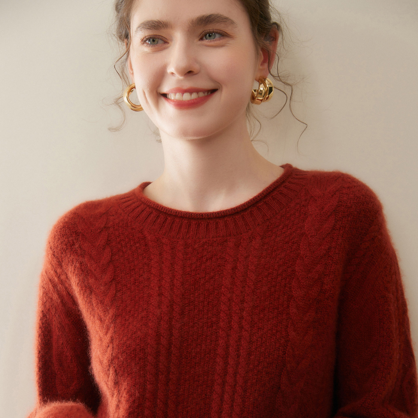 重磅三股加厚山羊绒衫女圆领绞花毛衣加厚针织打底衫宽松羊毛上衣,淘宝优惠券,粉丝福利购,淘宝优惠卷