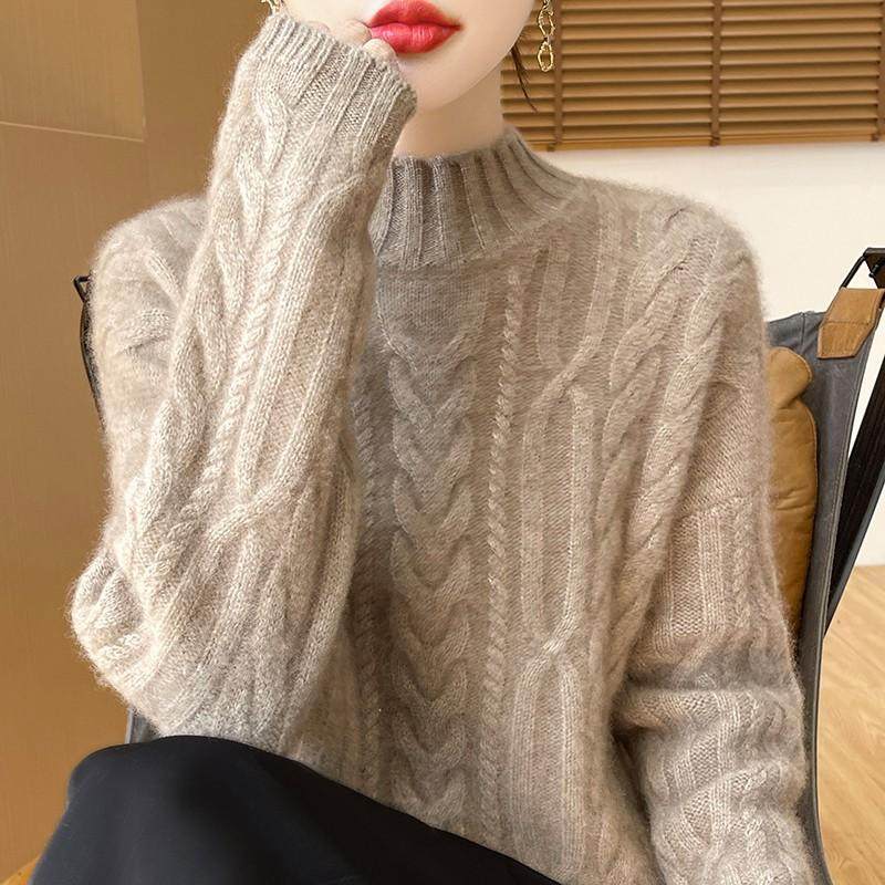重磅加厚100%纯羊毛衫女半高领绞花针织毛衣宽松羊绒衫上衣打底衫,淘宝优惠券,粉丝福利购,淘宝优惠卷