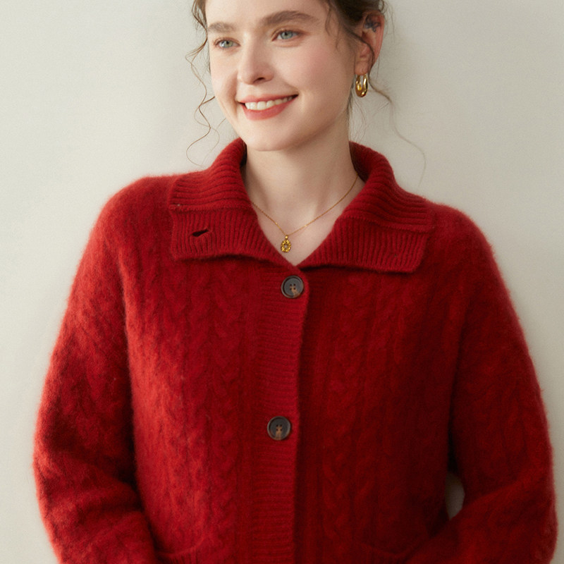 重磅三股加厚山羊绒开衫女高领麻花针织毛衣宽松慵懒风羊绒衫外套,淘宝优惠券,粉丝福利购,淘宝优惠卷