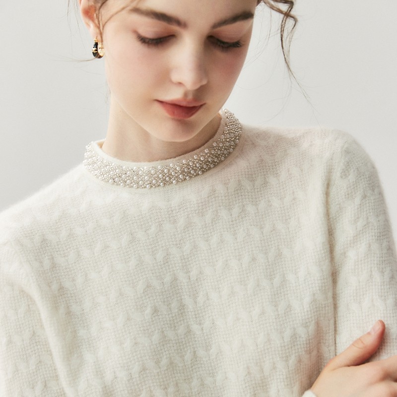 高级感重工钉珠山羊绒衫女半高领加厚提花针织毛衣宽松打底羊毛衫,淘宝优惠券,粉丝福利购,淘宝优惠卷