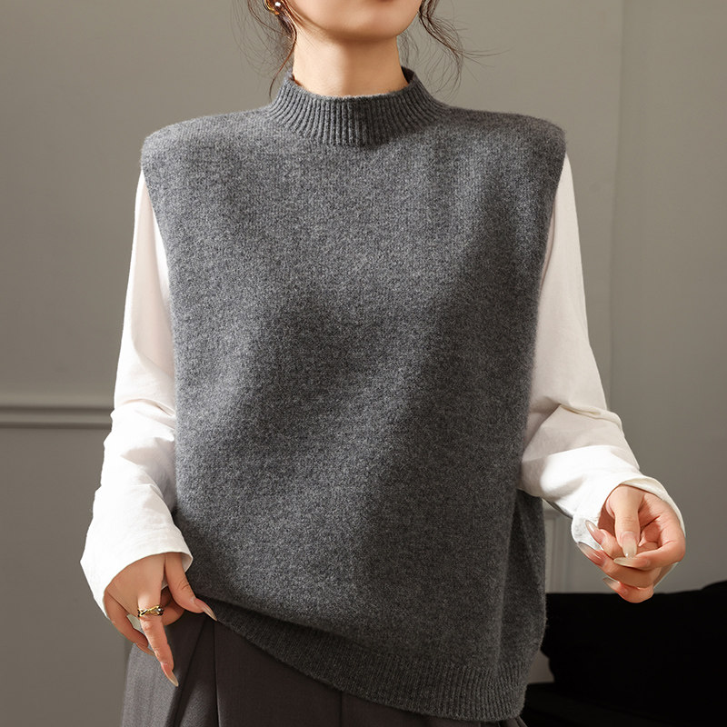 2026新款100%纯羊毛衫马甲女半高领加厚无袖毛衣背心宽松羊绒坎肩,淘宝优惠券,粉丝福利购,淘宝优惠卷