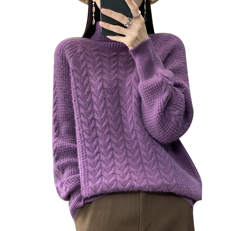 重磅加厚高领100%纯羊毛衫女复古麻花毛衣宽松韩版大码羊绒衫打底,淘宝优惠券,粉丝福利购,淘宝优惠卷