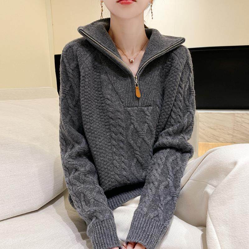 重磅加厚半开领100%纯羊毛衫女高领绞花针织衫毛衣宽松羊绒打底衫,淘宝优惠券,粉丝福利购,淘宝优惠卷