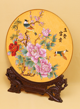 珐琅画掐丝高端手工艺铜盘摆件