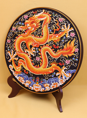 五爪金龙碳盘摆件掐丝珐琅彩新中式玄关客厅坐盘景泰蓝手工礼品