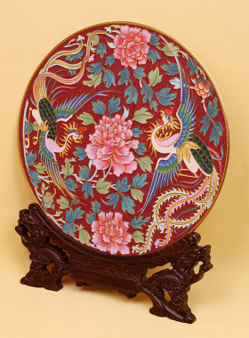 桌面礼品掐丝客厅铜盘摆件中国风