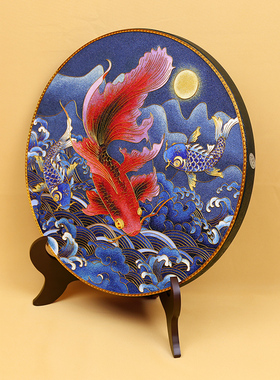招财锦鲤碳盘摆件掐丝珐琅彩新中式玄关客厅坐盘景泰蓝手工礼品
