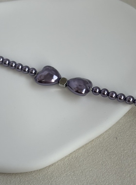 AYOUNG温柔芋紫爱心施家珍珠手链女 4mm姚紫色轻奢小众设计感手饰