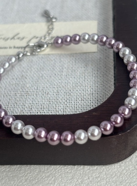 AYOUNG温柔芋紫爱心施家珍珠手链女 4mm姚紫色轻奢小众设计感手饰