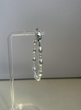 AYOUNG 冷白色米粒珍珠手链 6x8mm椭圆珠手串 精致元宝扣不易撞款