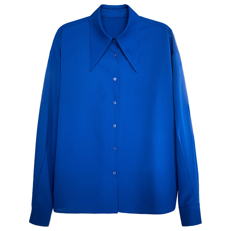 垂感气质尖领衬衫长袖女春季2023新款高级感法式别致衬衣克莱因蓝 - 图3