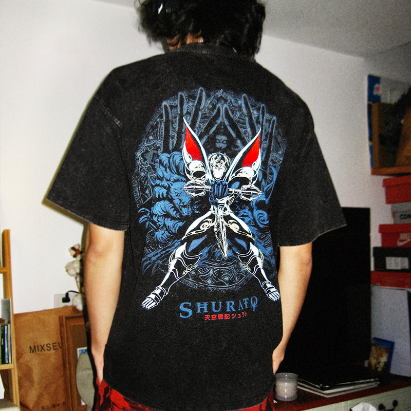 TEE7-日系动漫天空战记修罗王一平复古印花做旧宽松纯棉T恤,淘宝优惠券,粉丝福利购,淘宝优惠卷