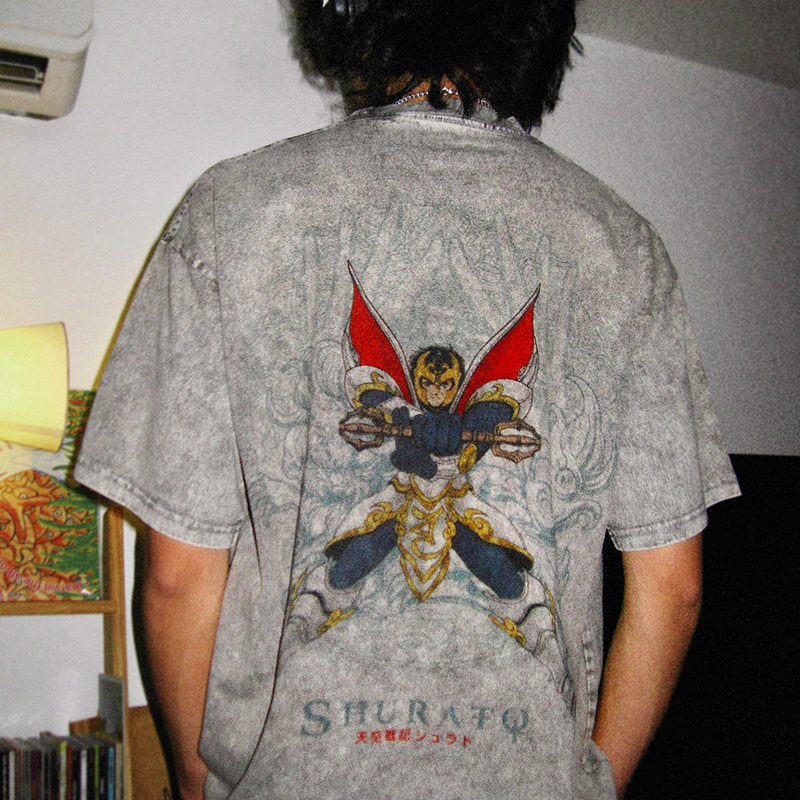 TEE7-日系动漫天空战记修罗王一平复古印花做旧宽松纯棉T恤,淘宝优惠券,粉丝福利购,淘宝优惠卷