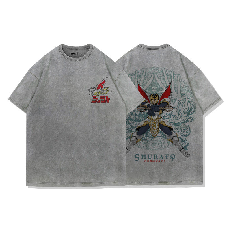 TEE7-日系动漫天空战记修罗王一平复古印花做旧宽松纯棉T恤,淘宝优惠券,粉丝福利购,淘宝优惠卷