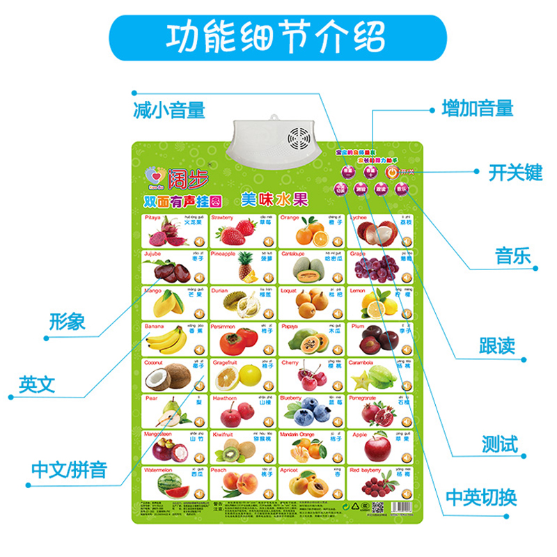 宝宝早教有声挂图全套看图识字早教挂图认知拼音发音双面点读挂图-图0