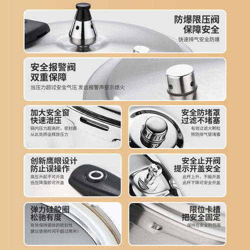 顺达新款304不锈钢防爆高压锅家用燃气电磁炉通用压力锅灵润18-26 - 图2