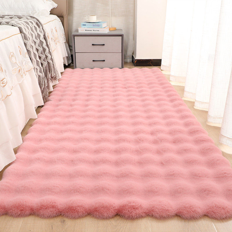 Rabbit plush bedside carpet cream style living room bedroom floor mat bubble velvet room carpet non-slip bay window mat