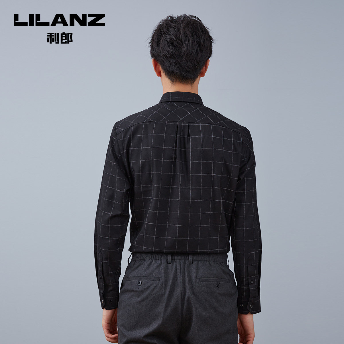 利郎官方长袖男羊毛修身港风衬衫 利郎衬衫