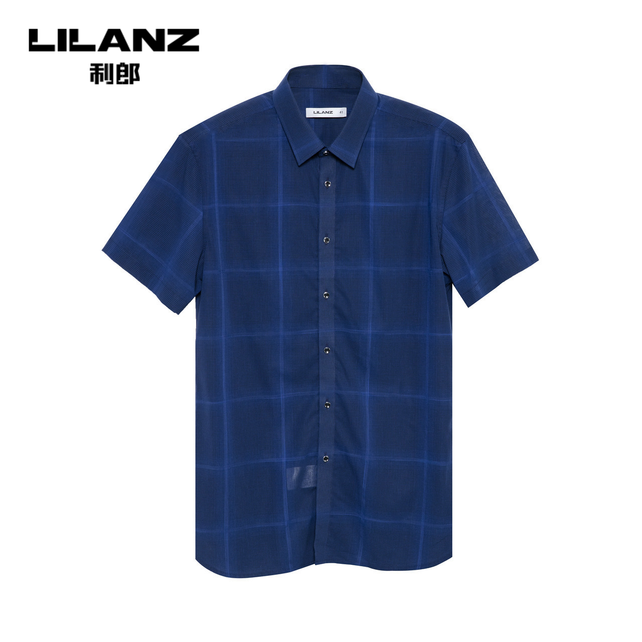 利郎旗舰店短袖男士纯棉格子衬衫 利郎衬衫