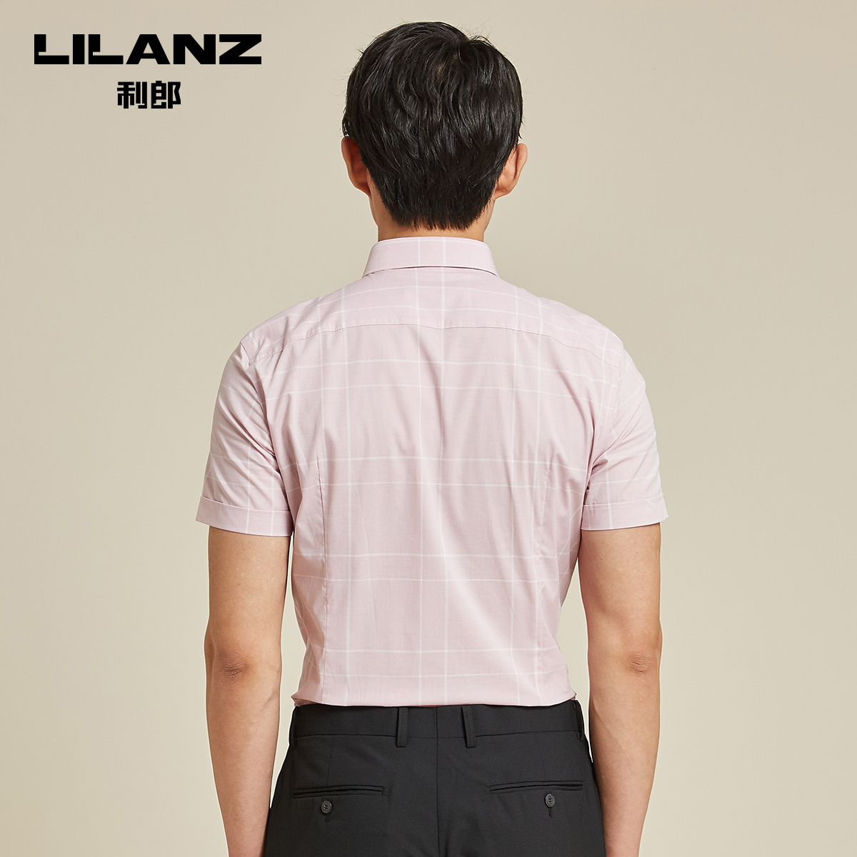 利郎官方男短袖格子英伦风正装衬衫 利郎衬衫