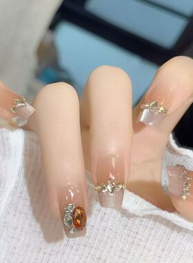 黑桃皇后棕色咖啡纯手工穿戴甲美甲冬天ins轻奢显白可拆卸穿戴甲
