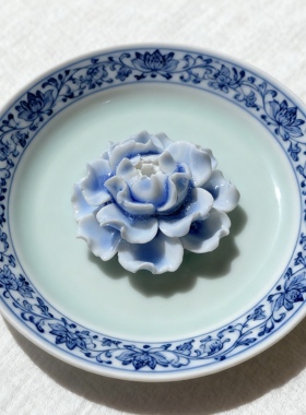 景德镇·手作牡丹陶瓷花香插线香座手工小众礼品清供摆件