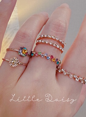 Little Daisy玫瑰金点钻经典超闪小巧玲珑高饱和小彩钻小众戒指