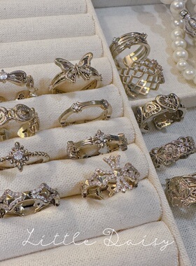 Little Daisy时髦知识分子中古百搭开口戒指蕾丝复古十字心锁指环