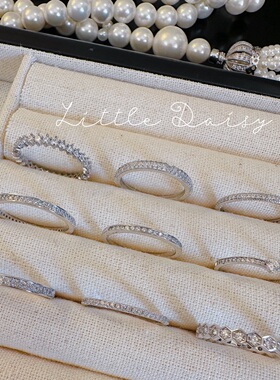 Little Daisy极细闪闪一圈钻 百搭通勤蜂巢一排钻银色全圈钻戒指