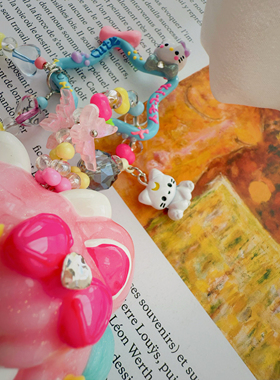 神经手工孤品超大体 美战KT猫花枝藤蔓串珠ins风高颜值少女心包挂