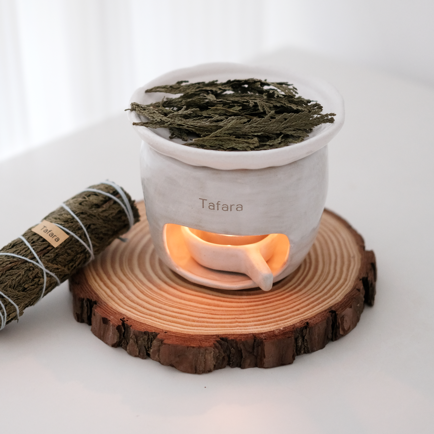 Tafara塔法拉粗陶手作烘烤白色香薰炉 可干烧 烤茶炉复古扩香炉 - 图0