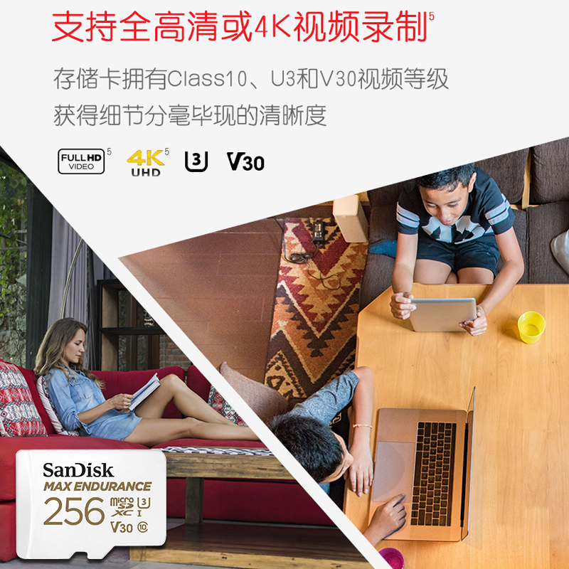 SanDisk闪迪行车记录仪卡256g内存卡高速tf sd卡家庭视频监控卡