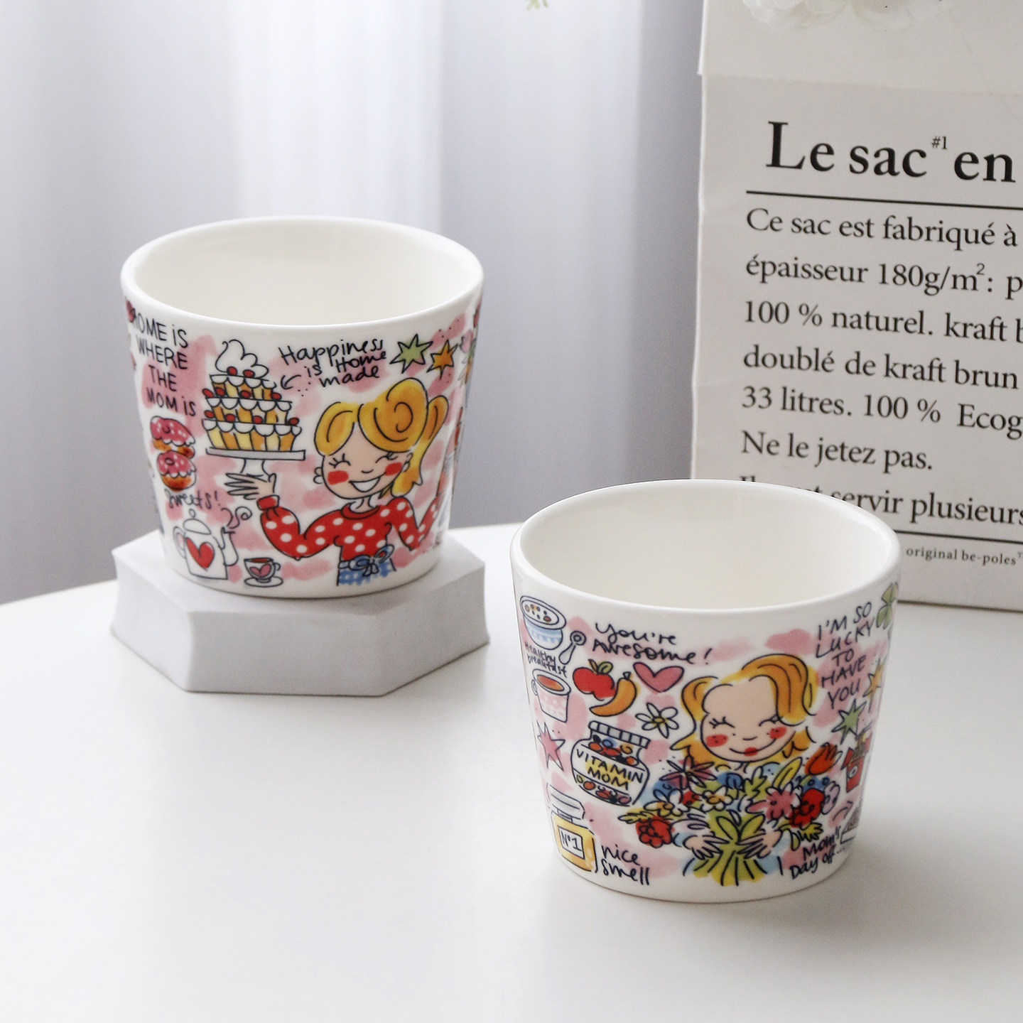 创意陶瓷小茶杯可爱卡通无把手小杯子家用可叠放品茗花茶咖啡水杯,淘宝优惠券,粉丝福利购,淘宝优惠卷