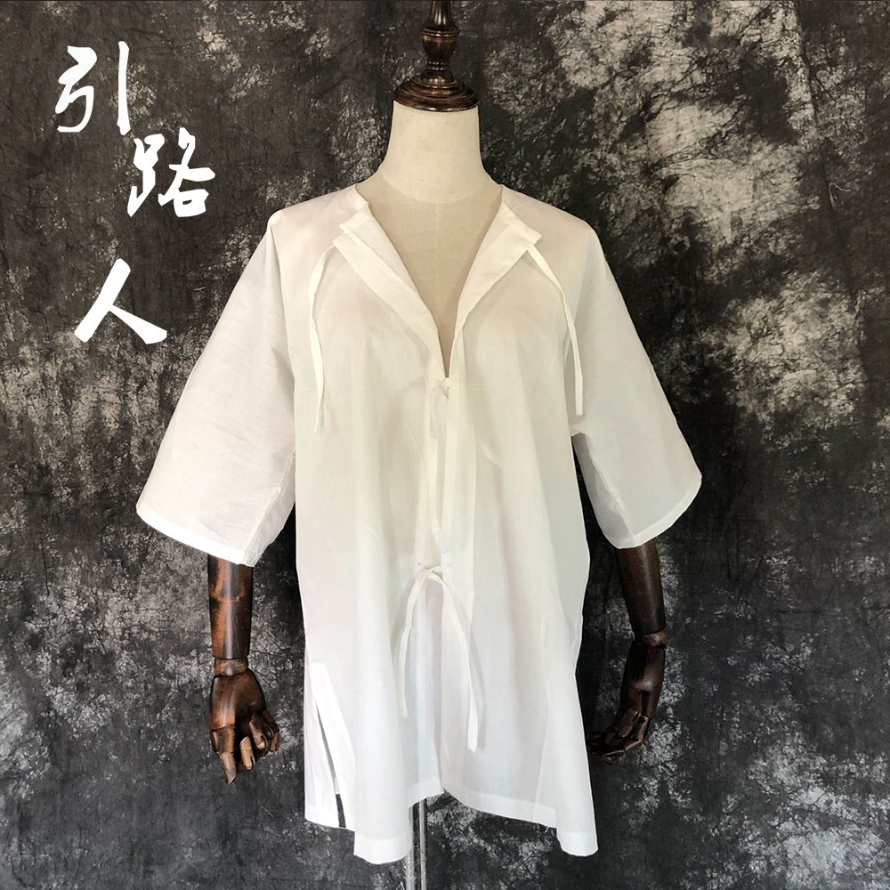 白孝衣丧服纯白短袖长袖孝衫出殡衣服葬礼穿孝衣对襟系带白衣包邮 - 图2