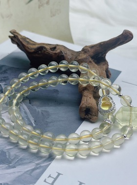 天然柠檬晶黄水晶手链女友双圈叠戴水晶手串百搭时尚饰品首饰葫芦