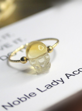 天然黄水晶貔貅戒指指环招财开运