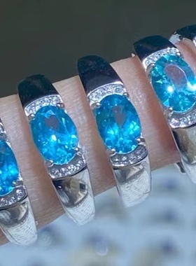 s925银镶嵌天然彩蓝宝戒指  尺寸3/4mm