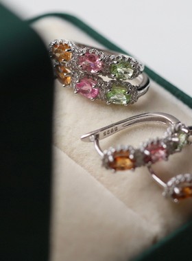 多巴胺天然碧玺耳扣。纯银镀18k金 主石3×4mm 晶体纯净 色彩艳丽