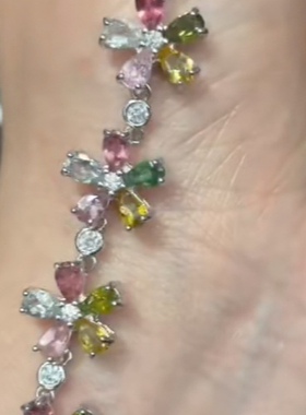 s925银镶天然碧玺戒指，耳钉，手链