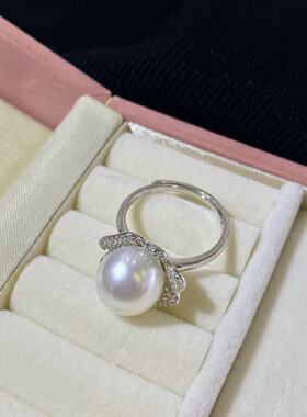 S925银海水澳白珍珠戒指，10-11mm   天然镜面钻石冷白光