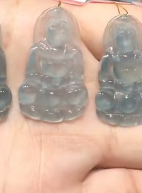 天然翡翠蓝水大号观音吊坠，种水颜色好